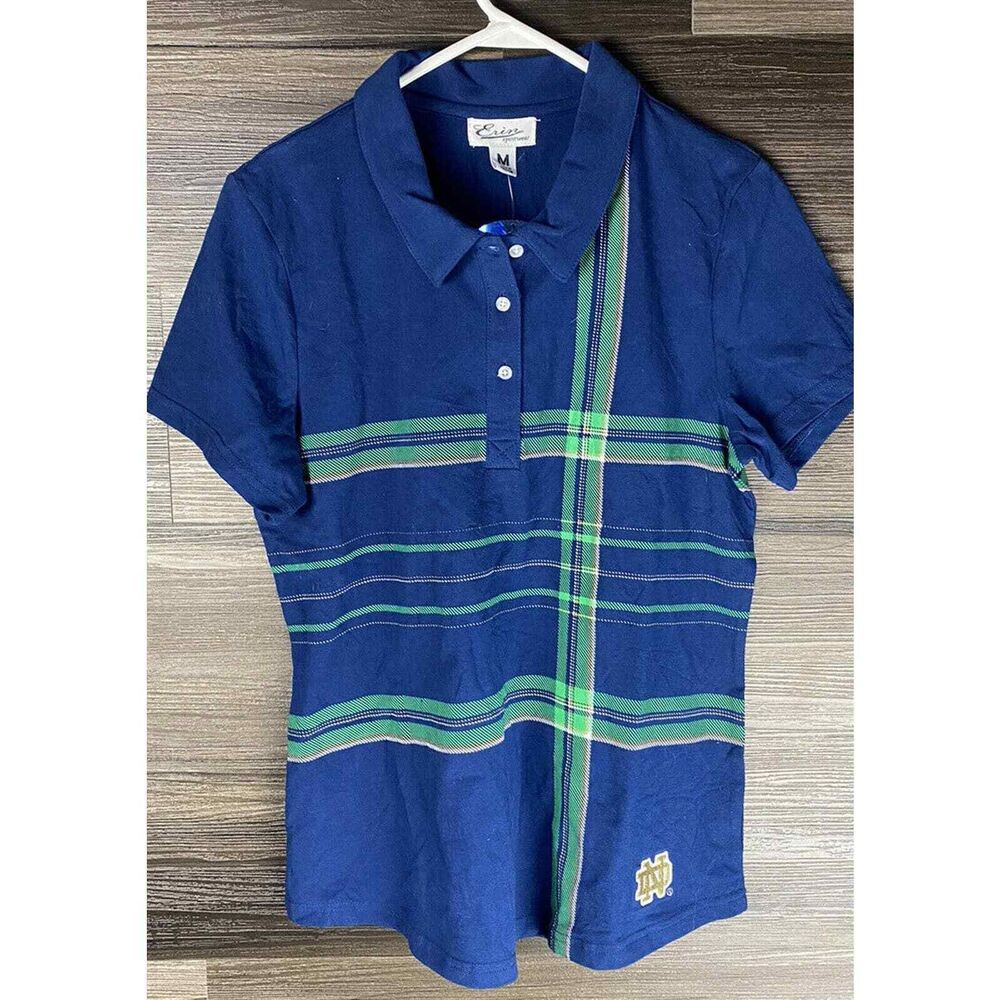 Notre Dame Fighting Irish Polo Shirt Womens M Navy New Embroidered Plaid